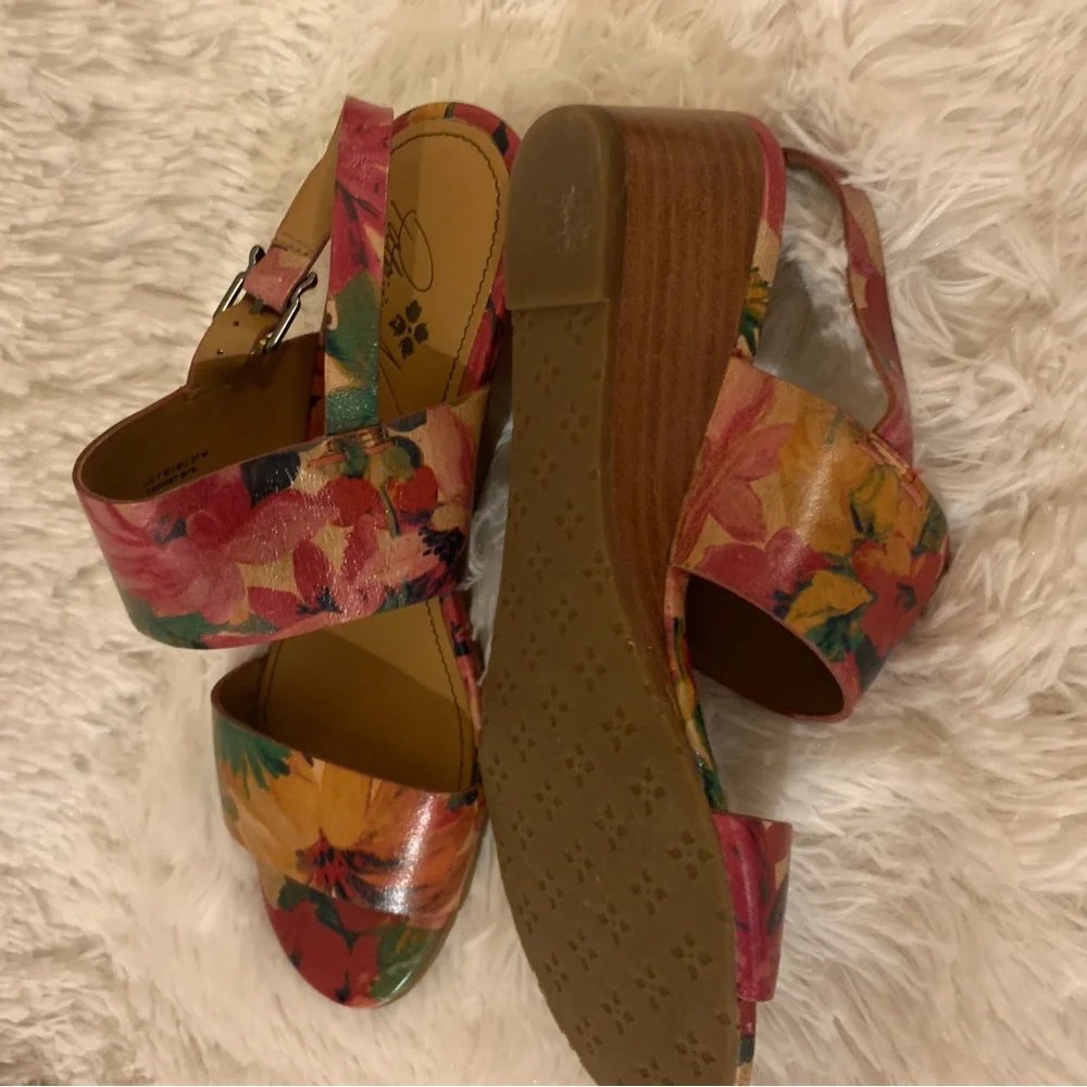 Patricia Nash Floral Leather Slingback Sandals - Pink Green Multicolor - Picture 3 of 5